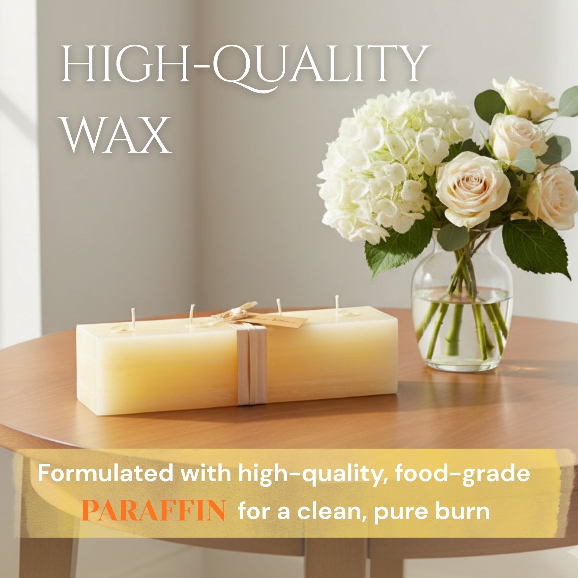 Vance Kitira Coconut Ice Layered Brick Decorative Candle, Unscented, 4 Wick, 12 inch, 45 Hours Burning Time, Smokeless Clean Burning, No Mess