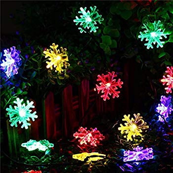 World Market Christmas Lights 40 LED 20ft Snowflake Flowers Solar String Fairy Lights Waterproof Outdoor Home Garden Decor Christmas Holiday Decoration Battery Powerd (Multi-colored) ()