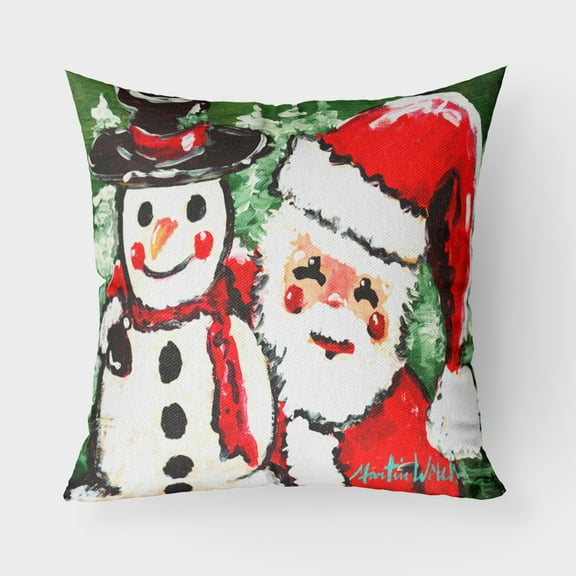 Carolines Treasures MW1167PW1818 Friends Snowman and Santa Claus Canvas Fabric Decorative Pillow 18H x18W multicolor
