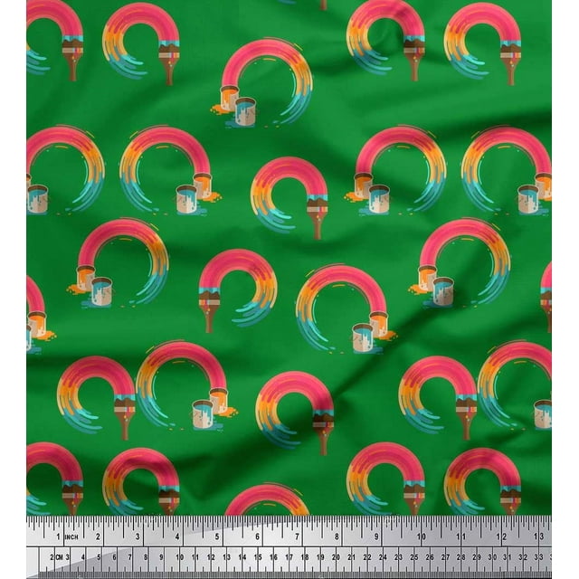 Soimoi Green Modal Satin Fabric Paint Brush Abstract Print Sewing Fabric Yard 42 Inch Wide