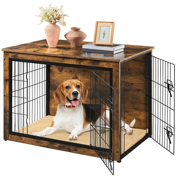 Yaheetech 40" W Industrial Multi-functional Wooden Dog Crate,Rustic Brown