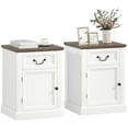 thumbnail image 1 of HOMCOM Ensemble de 2 Tables d'Appoint, Tables de Bout avec Tiroir et Armoire, Blanc, 1 of 10