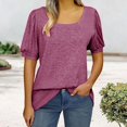 thumbnail image 3 of Womens Square Neck Tops Puff Short Sleeve Cotton Tshirts Summer Solid Color Tunic Tees Cute Tops, 3 of 4