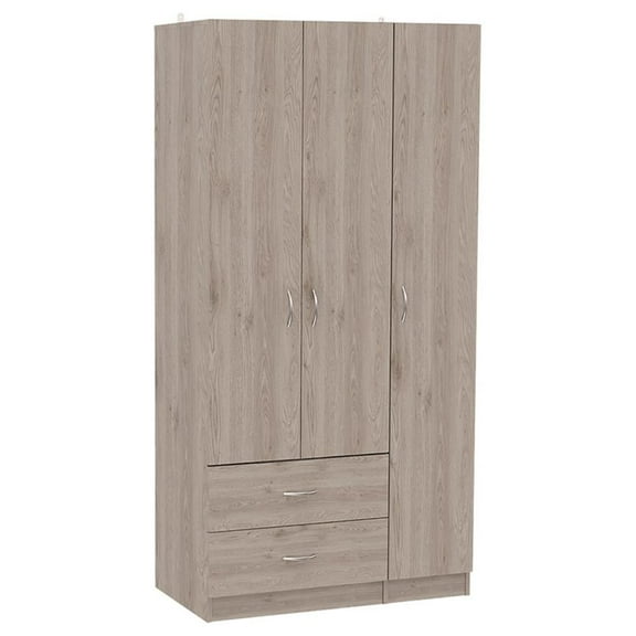 Atlin Designs Three-Door Modern Engineered Wood Bedroom Armoire in Walnut Gray