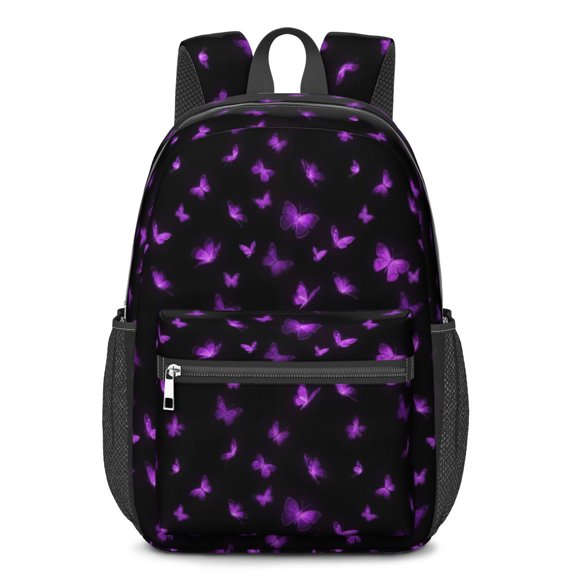 Purple Butterfly Pattern 17" Waterproof Oxford School Backpacks for Teens, S-Shape Padded Straps, for School, Travel, Hiking, Camping