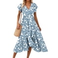 thumbnail image 6 of Jamsmile Womens Boho Maxi Dress Bohemian Style Summer Floral Print Short Sleeve High Waist Dresses Elegant Beach Long Dresses, 6 of 7