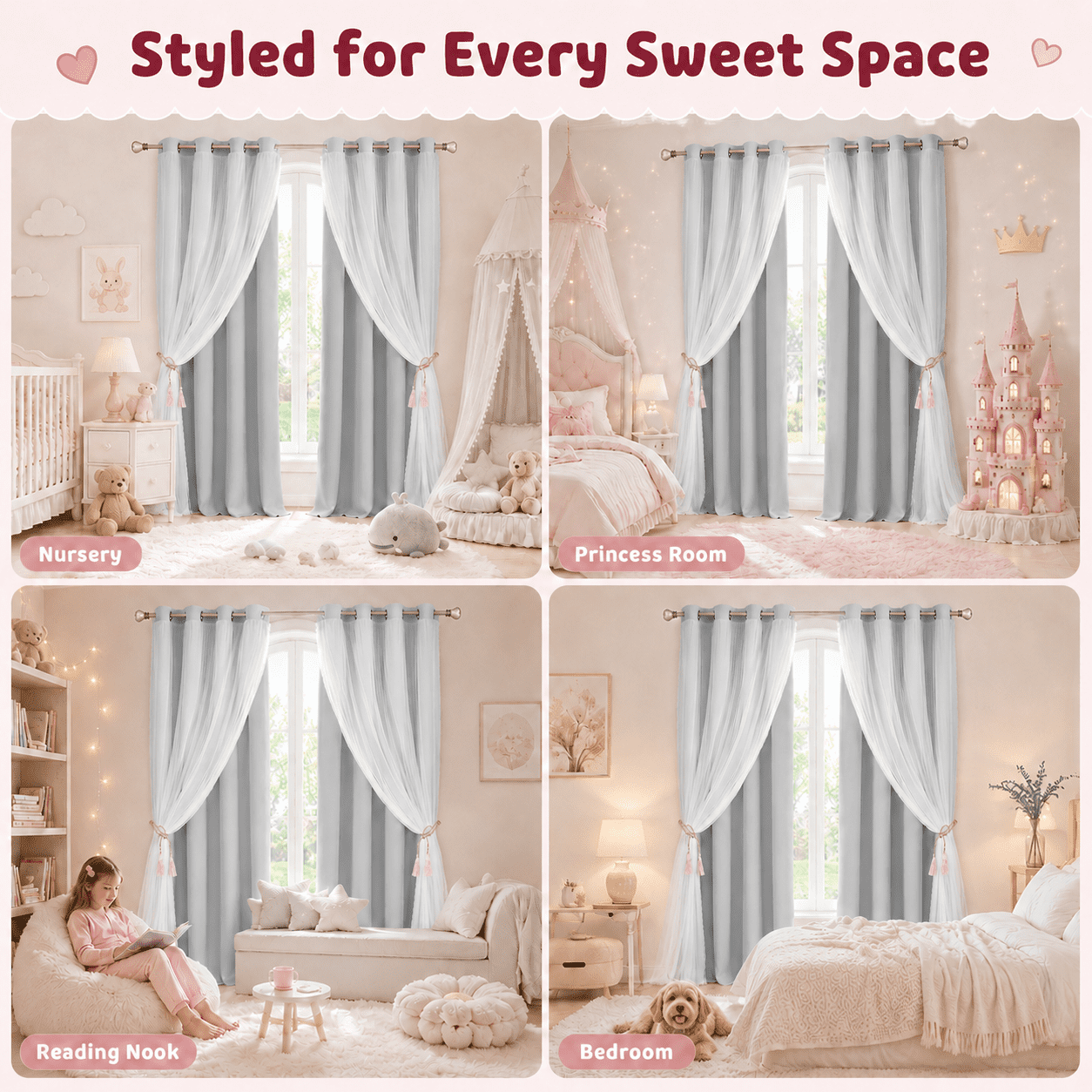 Lapalife Blackout Double Layer Curtains 63inches with Sheer Thermal Insulated Grommet Window Panel for Nursery Bedroom Living Room, 1 Panel