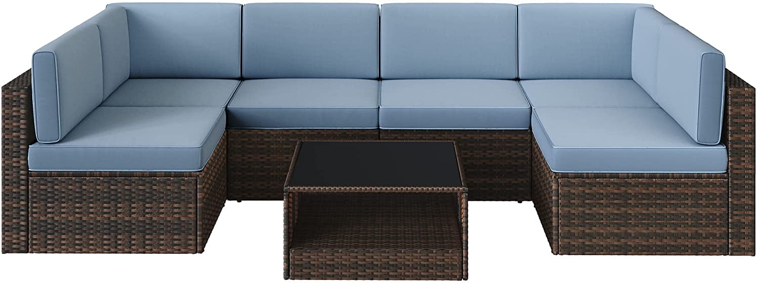 SONGMICS 7Piece Patio Furniture Set, Outdoor Sectional Sofa Couch,Lake