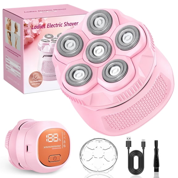 Nogroa Electric Razor for Women, 6D Rechargeable Cordless Body Head Shaver, Waterproof Wet Dry Bikini Trimmer for Lady Face, Leg, Arm, Bikini Area