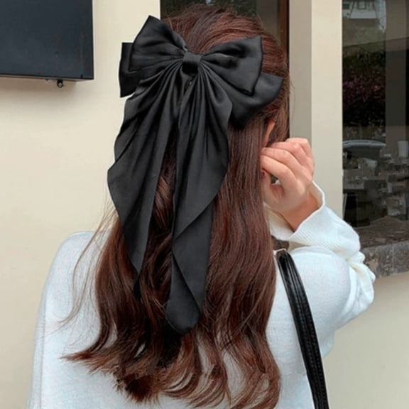 TABLZONE 2Pcs Large Black Hair Bow Clips Lightweight Ribbon Barrettes Suitable for All Hair Types