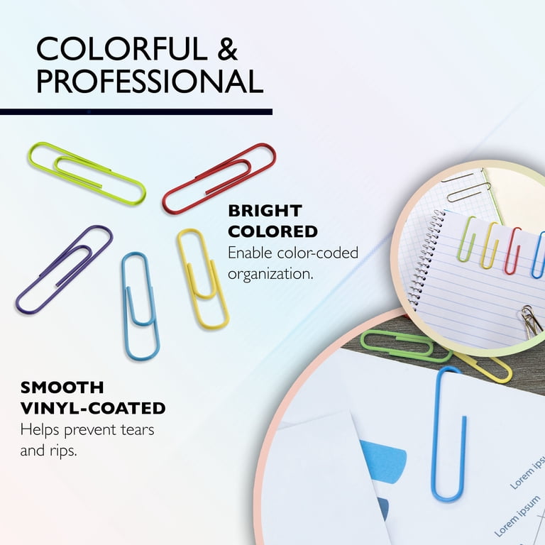 BAZIC Paper Clips Small 33mm, Colorful Vinyl-Coated, Durable