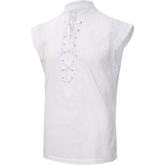 Nnhblu Tank Top T Shirts for Men Stand-up Collar Sleeveless Cotton Linen Casual Shirts for Men White S