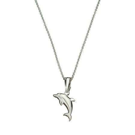 Jade Dolphin Pendant - Sterling Silver Dolphin Pendant Cable Chain Necklace Italy, 14