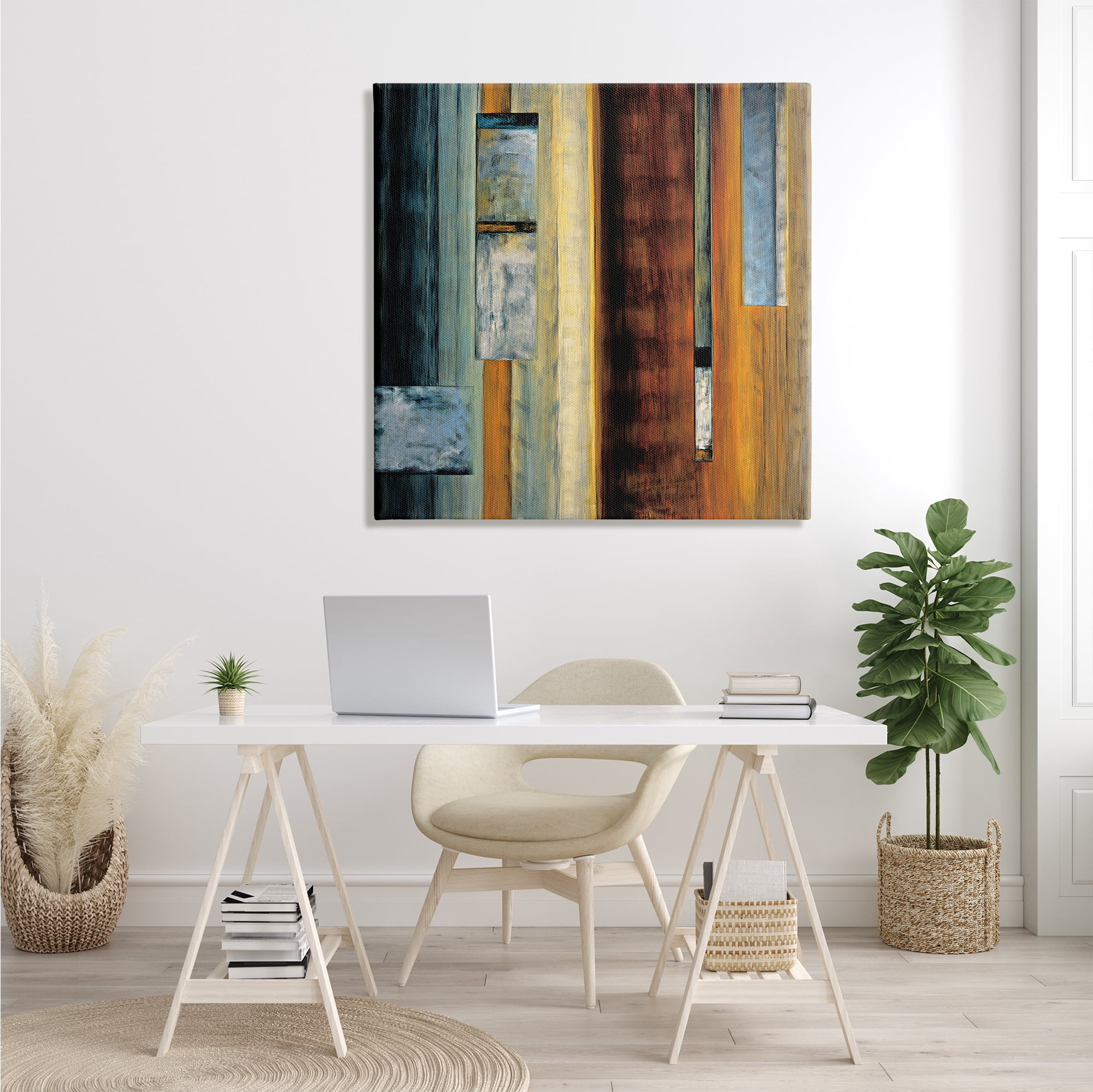 Stupell Industries Rustic Rectangular Abstraction Brown Orange Blue, 36 x 36, Designed by Aaron Summers