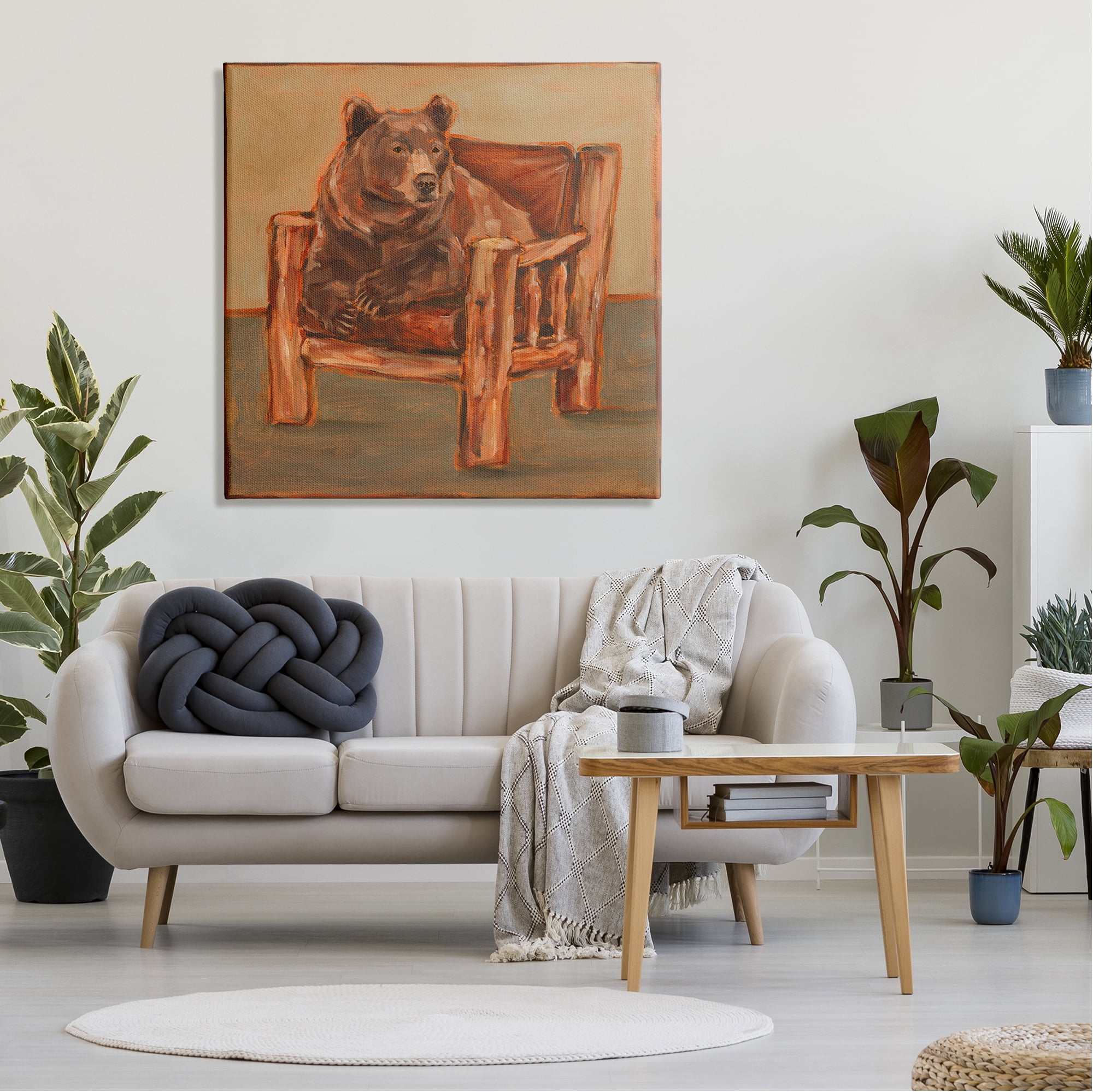 Stupell Industries Bear in Rustic Chair Animals & Insects Painting Gallery Wrapped Canvas Art Print Wall Art, 36 x 36