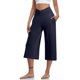 thumbnail image 2 of Mujer Elástico Cintura Alta 3/4 Pantalón Casual Active Fit Pantalones Anchos Capris Pierna Pantalones Con Bolsillos Azul Marino / L, 2 of 7