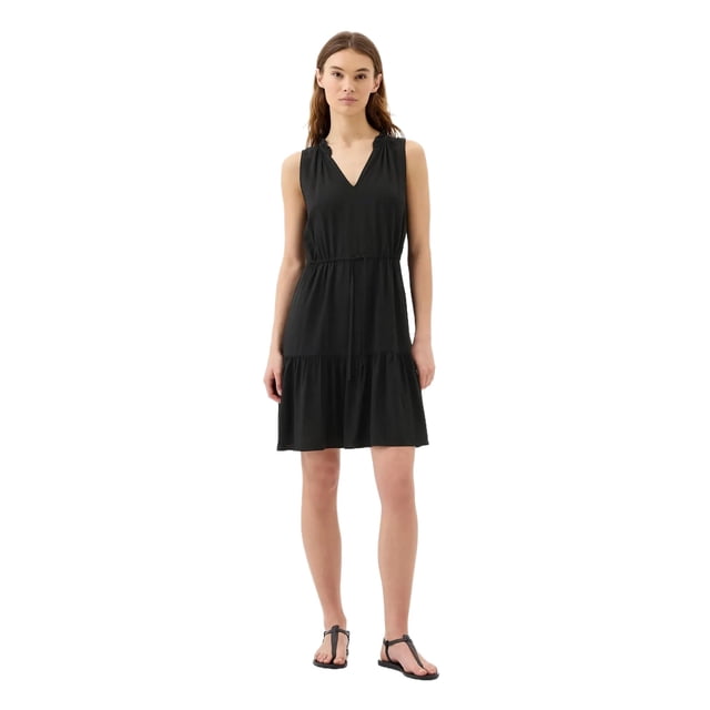 Vestido sin mangas GAP con cuello dividido, volante y lazo en la cintura, negro, talla M