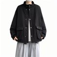 thumbnail image 2 of Men Jacket Solid Color Pockets Button -padded Clothes Three-dimensional Quilting Stand Collar -padded Clothes Coat with Pocket Black L, 2 of 5
