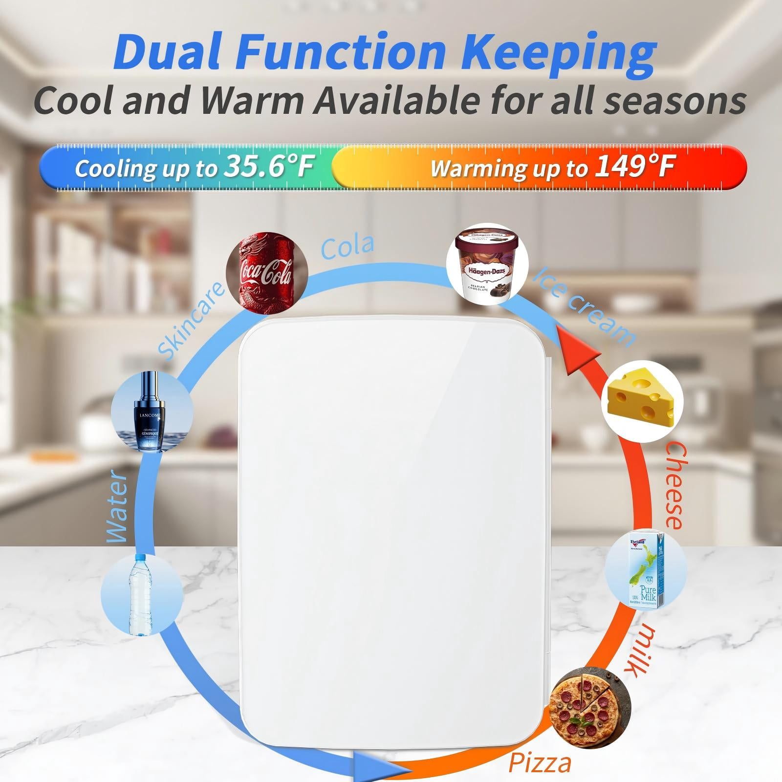 10L Mini Fridge, 10 Liter/15 Cans Mini Fridge for Bedroom, 110V AC/ 12V DC Thermoelectric Cooler and Warmer, Portable Mini Fridge for Skincare, Makeup, Drink, Car, Office, Bedroom, Dorm, White