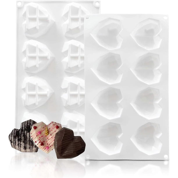 Geometric Heart Shaped Chocolate Molds, Large Heart Silicone Mold for Baking, Nonstick BPA-free Heart Shaped Molds for Chocolate & Candy, Breakable He
