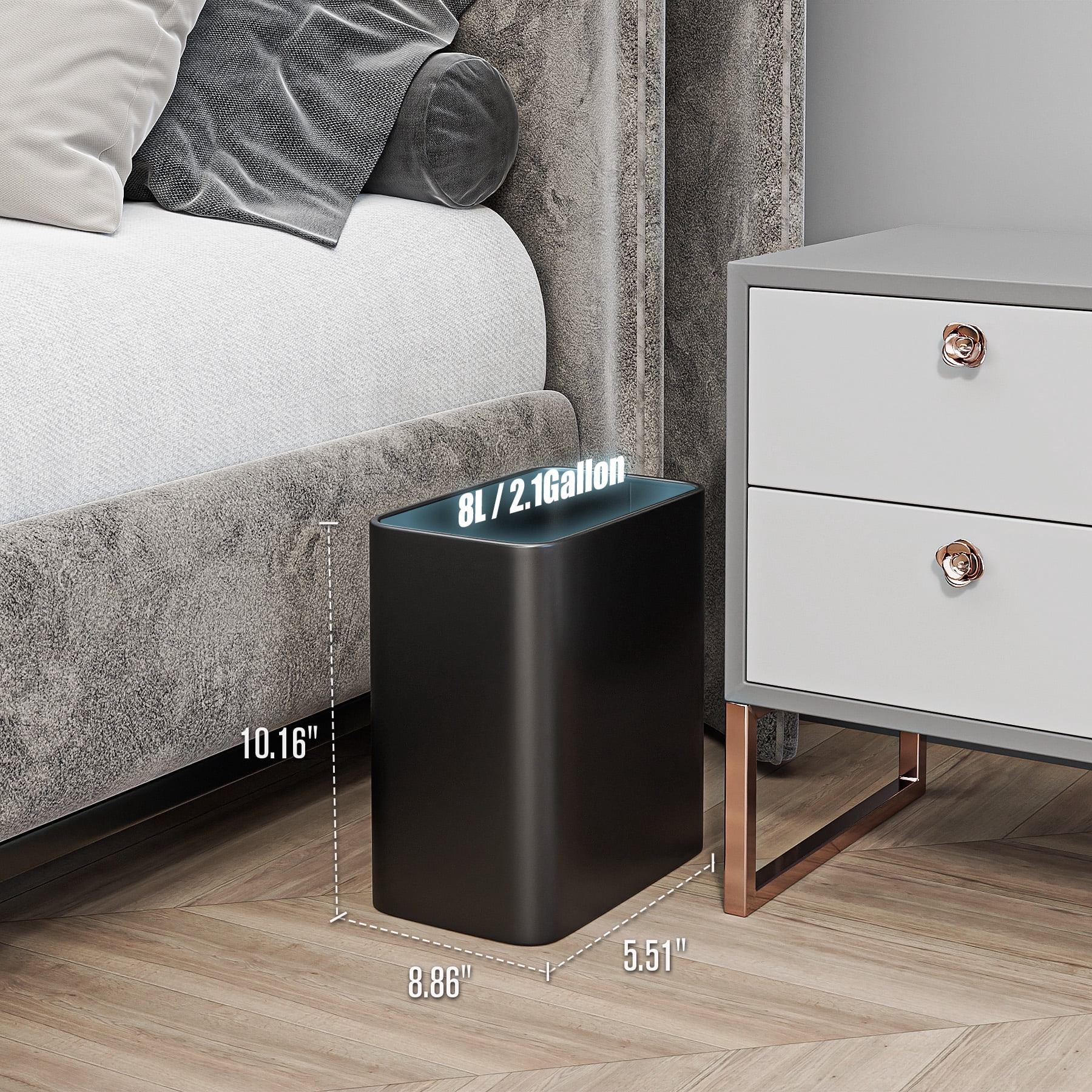 Cesun Small Bathroom Trash Can 2.1 Gallon Wastebasket, Modern Metal Garbage Can Office Waste Basket, Matte Black Stainless Steel Trash Bin for Bedroom, Home Office, Toilet, RV, near Desk, Under Sink