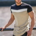 thumbnail image 4 of Yanghang Mens Shirts Workout Shirts Men Men's Casual Short Sleeved Top Fashionable Color Blocked Round Neck Short Sleeved Top Summer 2025, 4 of 8