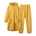thumbnail image 3 of Jinhomg Winter Flannel Sleepwear for Women 2 Piece Thick Warm Pajamas Sets Soft Cozy Long Length Button Down Hooded Cardigan and Pants 90 off Clearance Sale Yellow M, 3 of 10