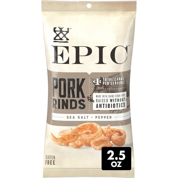 EPIC Sea Salt and Pepper Pork Rinds, Keto and Paleo Friendly, Protein Snacks, 2.5 oz
