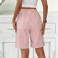 thumbnail image 7 of Zynoxe Shorts for Women with Pockets Trendy Versatile Striped Womens Mid-Length Shorts Lightweight Breathable Loose Fit Straight Leg Shorts Comfy Elastic Waistband Summer Vacation Outfits M, 7 of 7