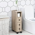 thumbnail image 6 of kleankin Freestanding Compact Design Bathroom Cabinet with 2 Open Cabinets, 1 Door Cabinet, 1 Drawer and 4 Rolling Wheels, Oak Grain Color, 6 of 9