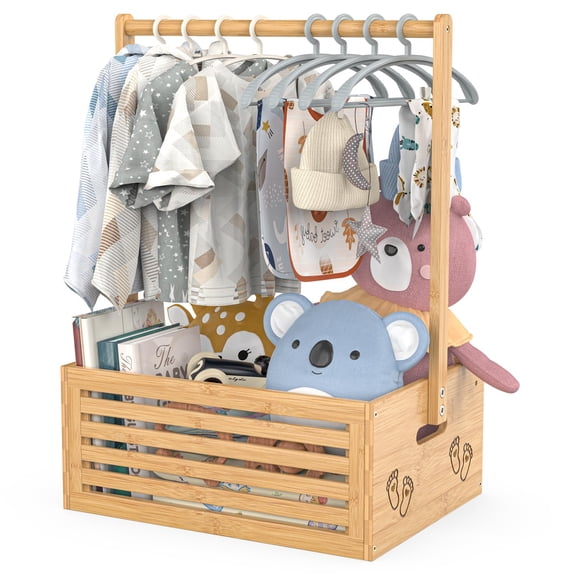 BambooHomie Baby Shower Crate Closet, Baby Baskets Box with Handle for Newborn, Welcome Pregnancy Gift Basket for New Parents (Natural, Largr Size)
