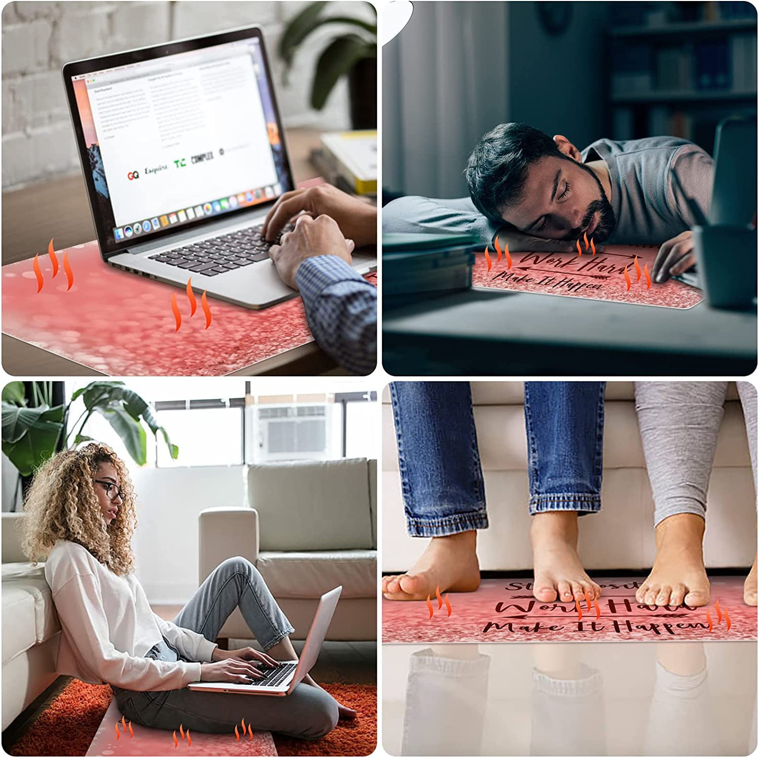 VIHOSE 2 Pcs Heated Desk Pad USB Heated Mouse Pad Hand Warmer Electric Warm  Faux Leather Desk Pad Large Safe Desk Keyboard Mat with 3 Heating Levels