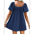 thumbnail image 2 of Robe pour Femmes, Robe en Jean à Manches Courtes Bouffantes Col Carré Combinaison en Denim avec Poches Bleu TG, 2 of 6