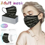 Giftesty Black Face Mask Disposable Masks,Pack of 50 Fashion Face Mask for Adult,3 Ply Protection Lace Face Mask Medical Disposable Breathable Face Masks