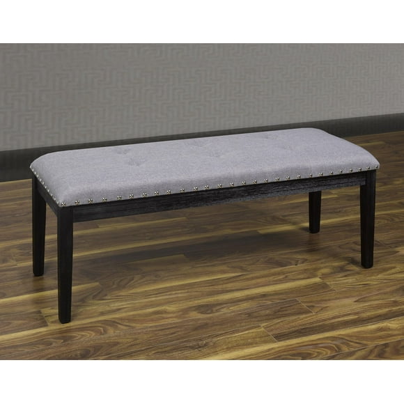 K-Living Grey Fabric Upholstered Bench With Studs