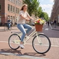 thumbnail image 2 of Gymax 24-Inch Beach Cruiser Bike w/Adjustable Seat Woven Basket & Rear Rack Beige, 2 of 9