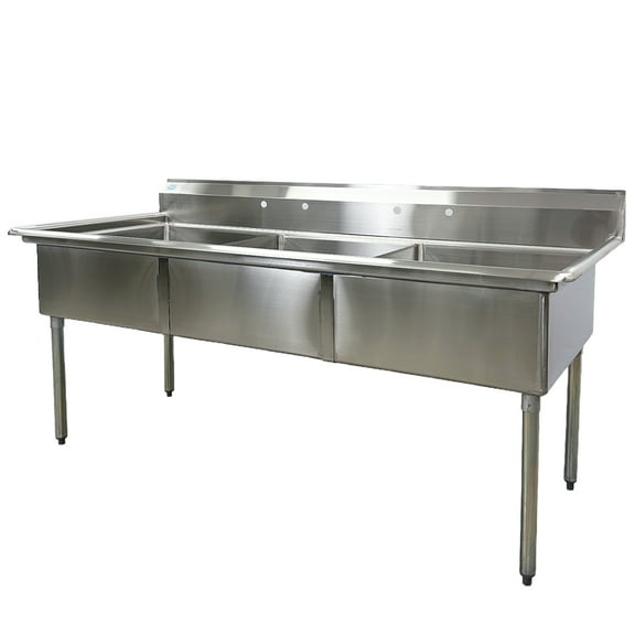 78 in. Commercial Stainless Steel Three Compartment Sink, 18 Gauge, NSF Certified