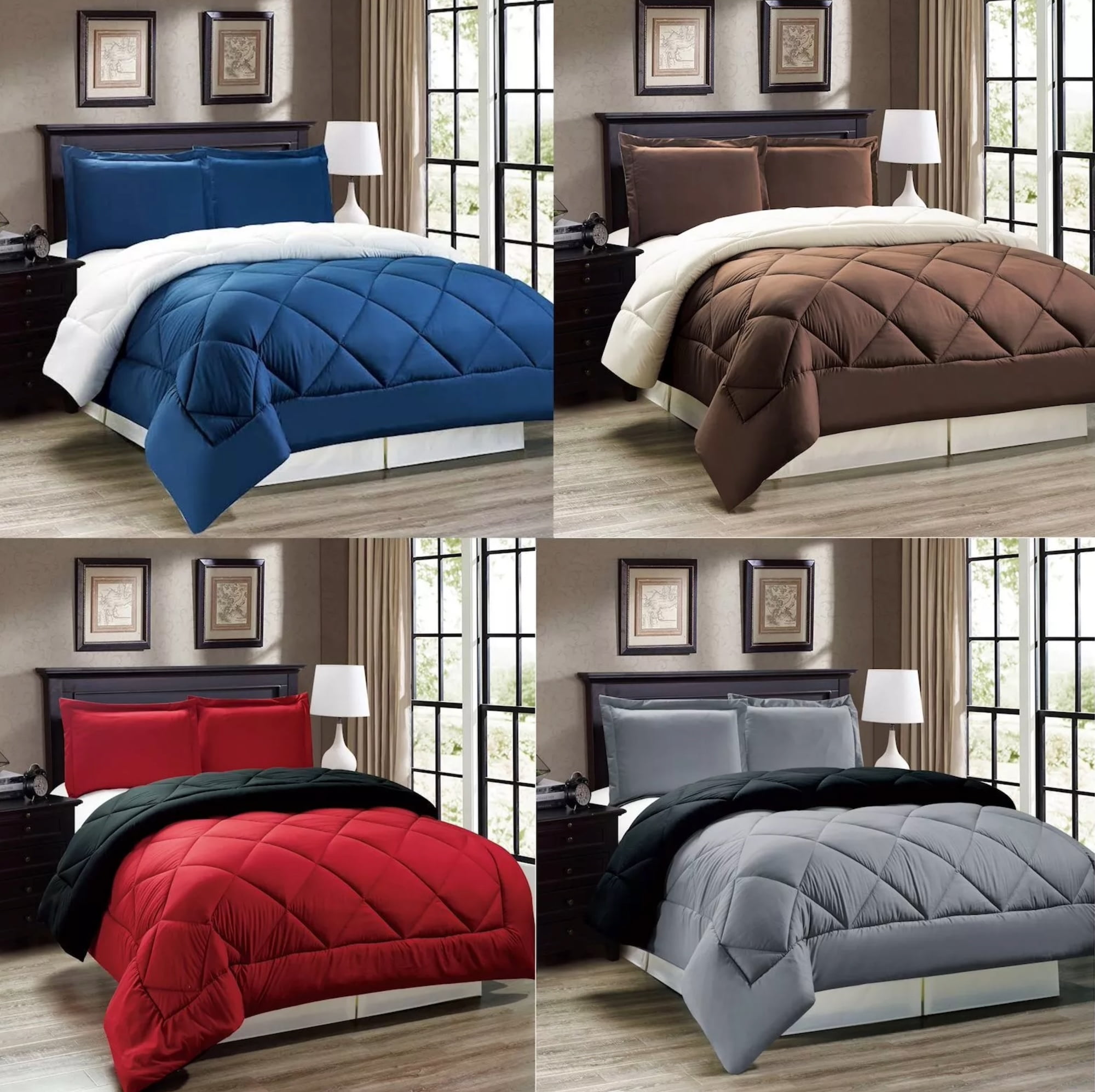 2pc Down Alternative Reversible Comforter Set Navy Blue and White Twin Size