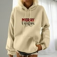 thumbnail image 2 of IROINNID Women's Long Sleeve Hoodie Mid-Length Letter Print Comfy Pullover Sweatshirts with Pocket, Beige, 2 of 5