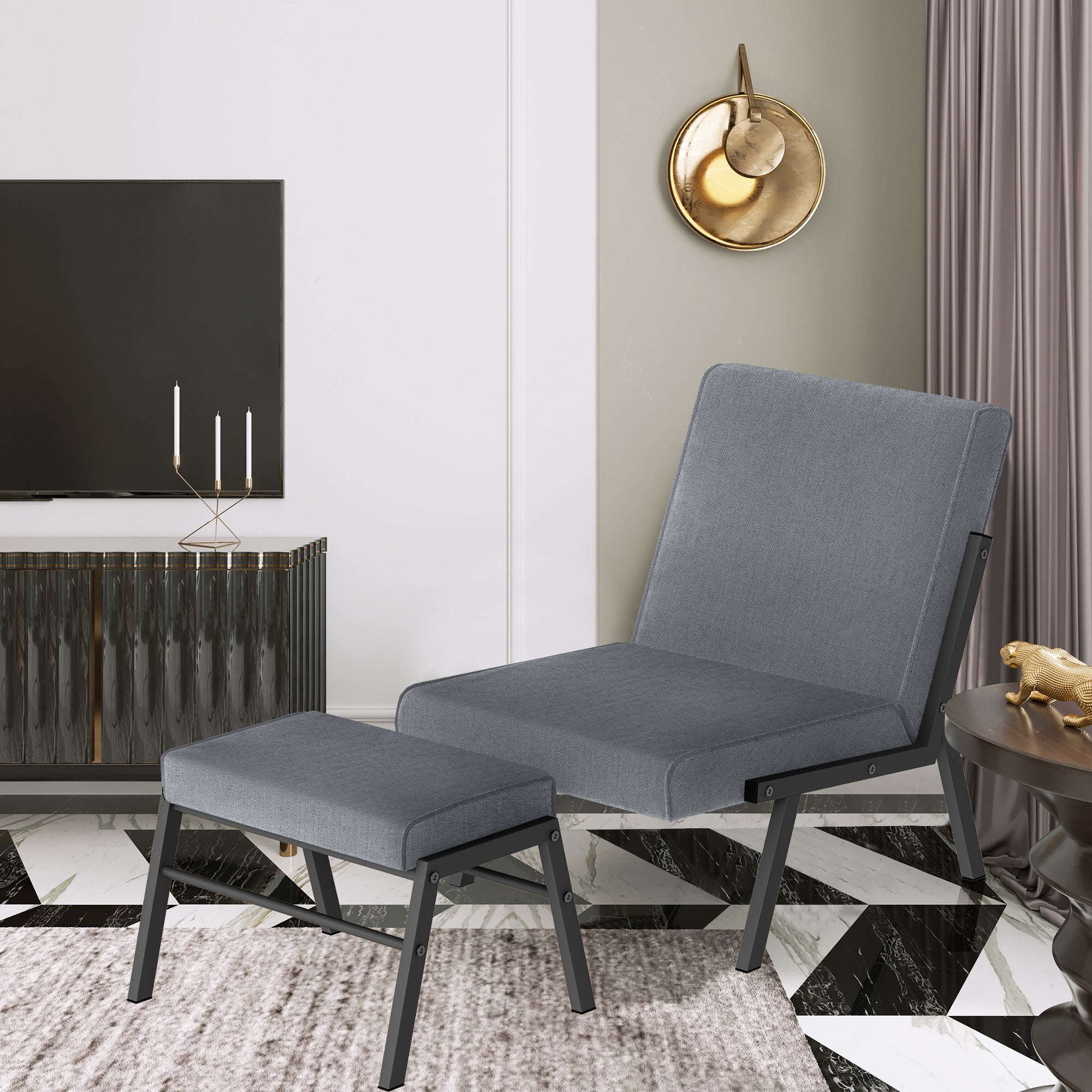 Accent Chair with Ottoman, Upholstered Accent Chair, Linen Sofa Chair