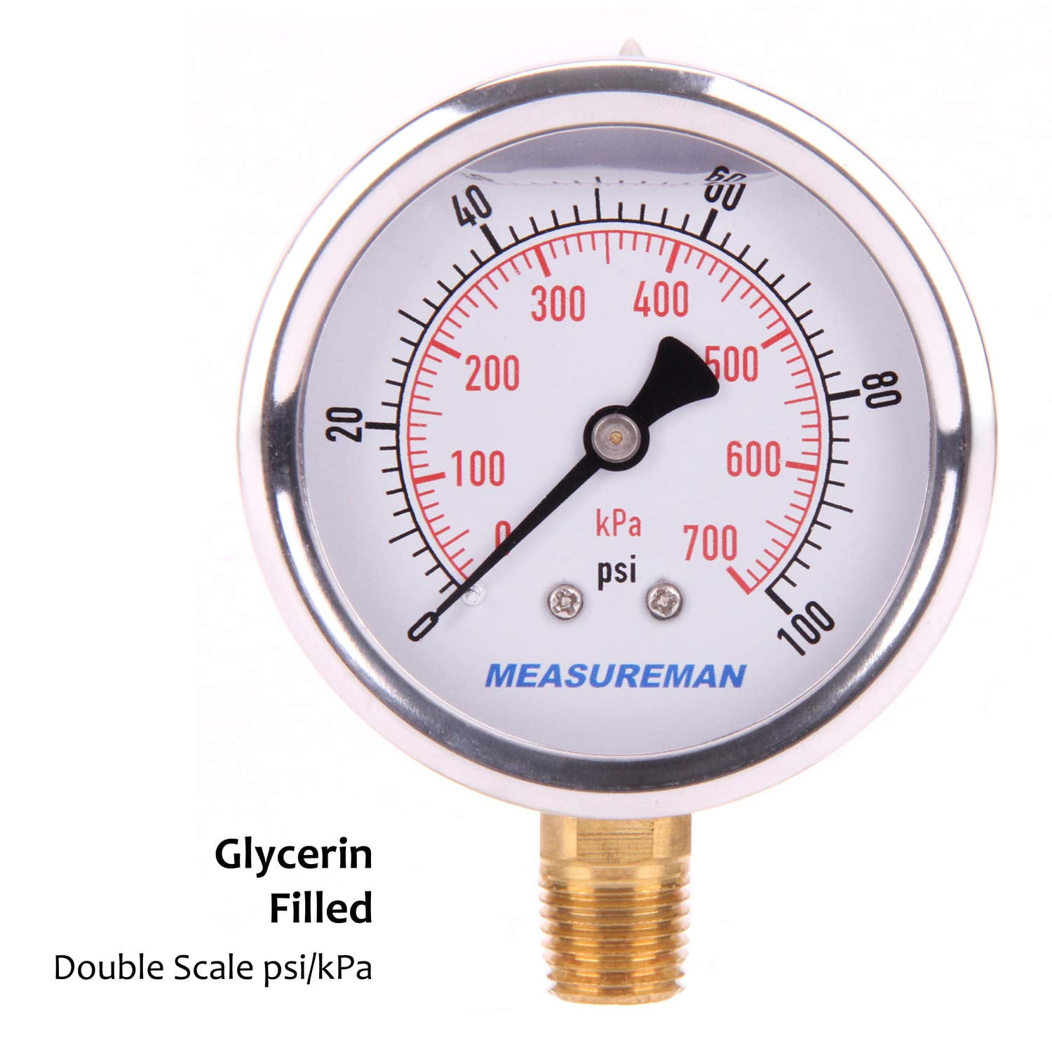 MEASUREMAN Lead-Free Glycerin Filled Pressure Gauge, 0
