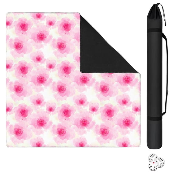 Floral Print Non-Slip Mat for Game Tables 31.5x31.5 Inches Rubber Surface Ideal for Mahjong and Various Card Game Activities
