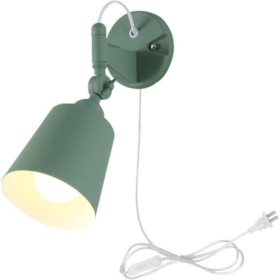Kiven Wall Lamp with a Plug-in Cord with on/Off Switch,E26 Socket Macaron Personality Creative Color Folding Telescopic Rocker Arm Wall Lamp for Bedroom Reading Store-Green（Bulb not Included