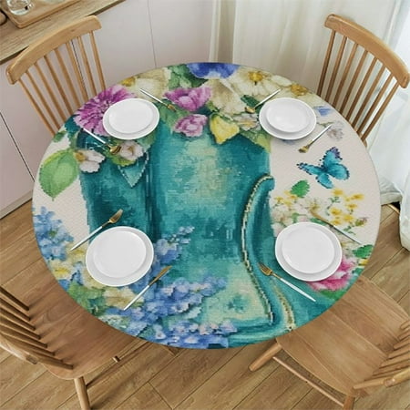 

YANMS Flowers Butterflies Whimsical Round Tablecloth 100% Polyester Fiber 38-42