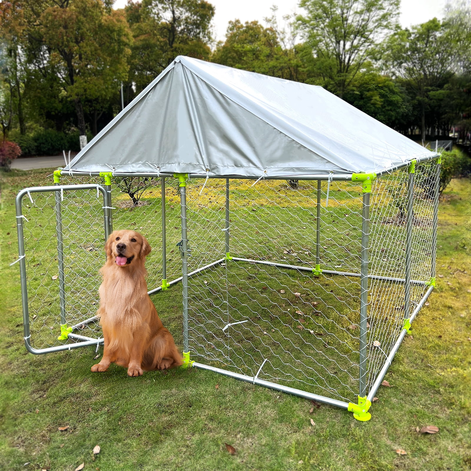 Byacgrill Outdoor Dog Enclosure Heavy Duty Dog Kennel House Mesh Dog Big Cage Pet Kennel Steel Fence with Secure Lock (90”x 90”x73")
