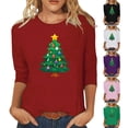 thumbnail image 1 of QIPOPIQ Blouses pour Femmes Manches 3/4 Hauts Décontractés pour Femmes Manches 3/4 Chemises Col Rond Imprimé Tendance Blouses Florales Confortables Liquidation, 1 of 6