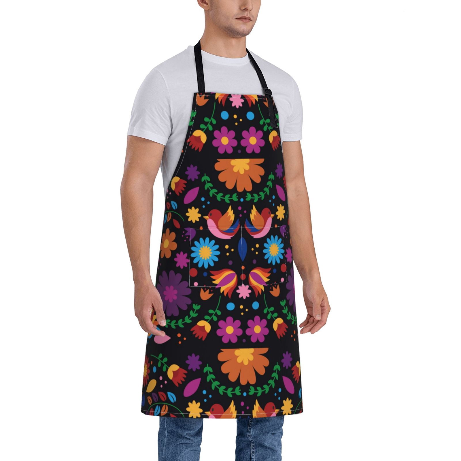 Kdxio Colorful Floral2 Apron with Pockets Adjustable Kitchen Aprons for Men Women Waterproof Aprons for Cooking,Drawing,Crafting, Baking Household Cleaning
