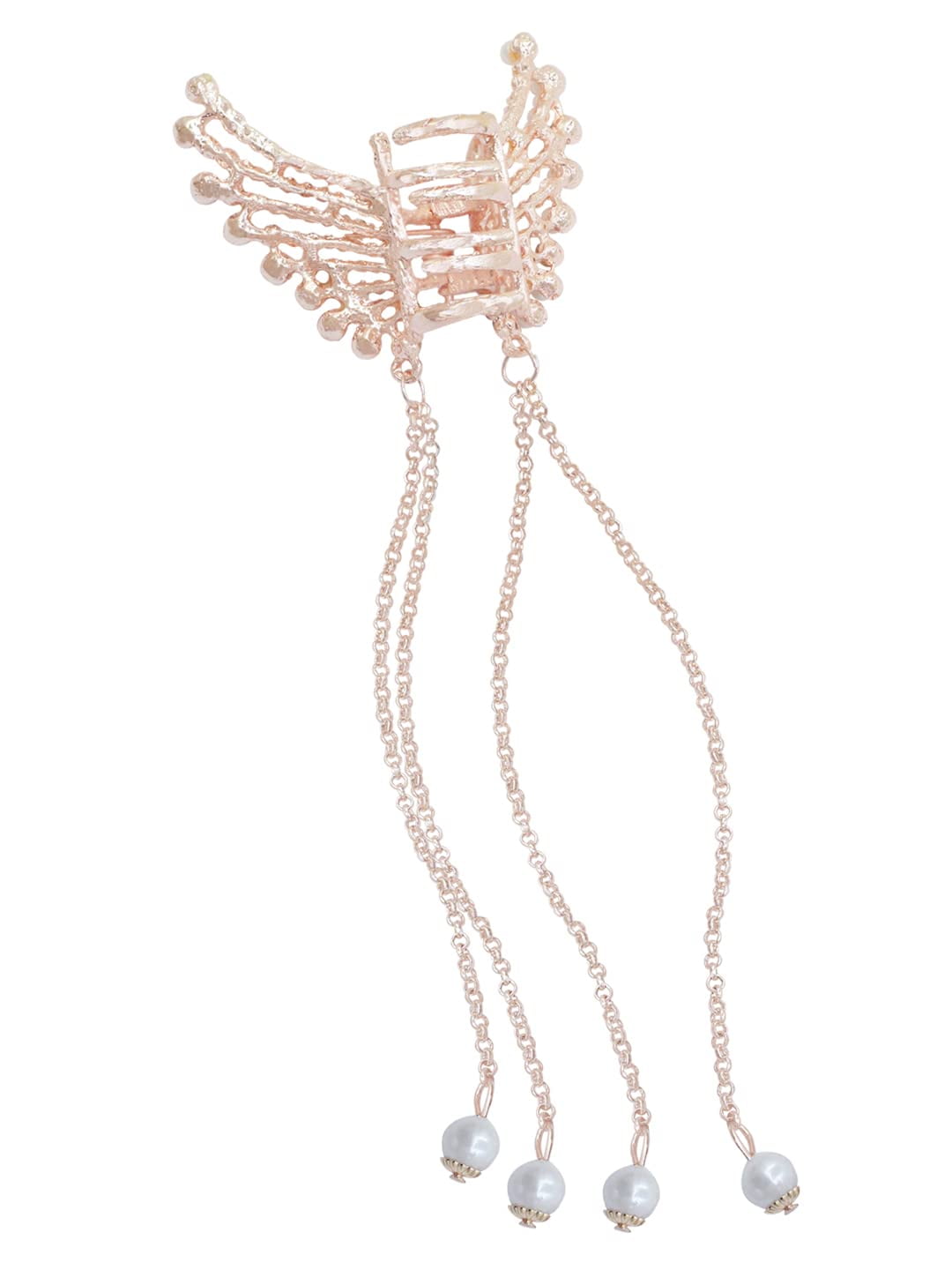 Radhna Elegant Tassel Butterfly Pearl Hair Clip Rose Gold Plated Flying Metal Hair Claw Clip Clamps Hair Styling Hair Clips For Women & Girls