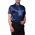 thumbnail image 4 of INSPIRE CHIC Satin Shirts for Men's Button Down Collared Short Sleeve Business Shirts Navy Blue S, 4 of 6