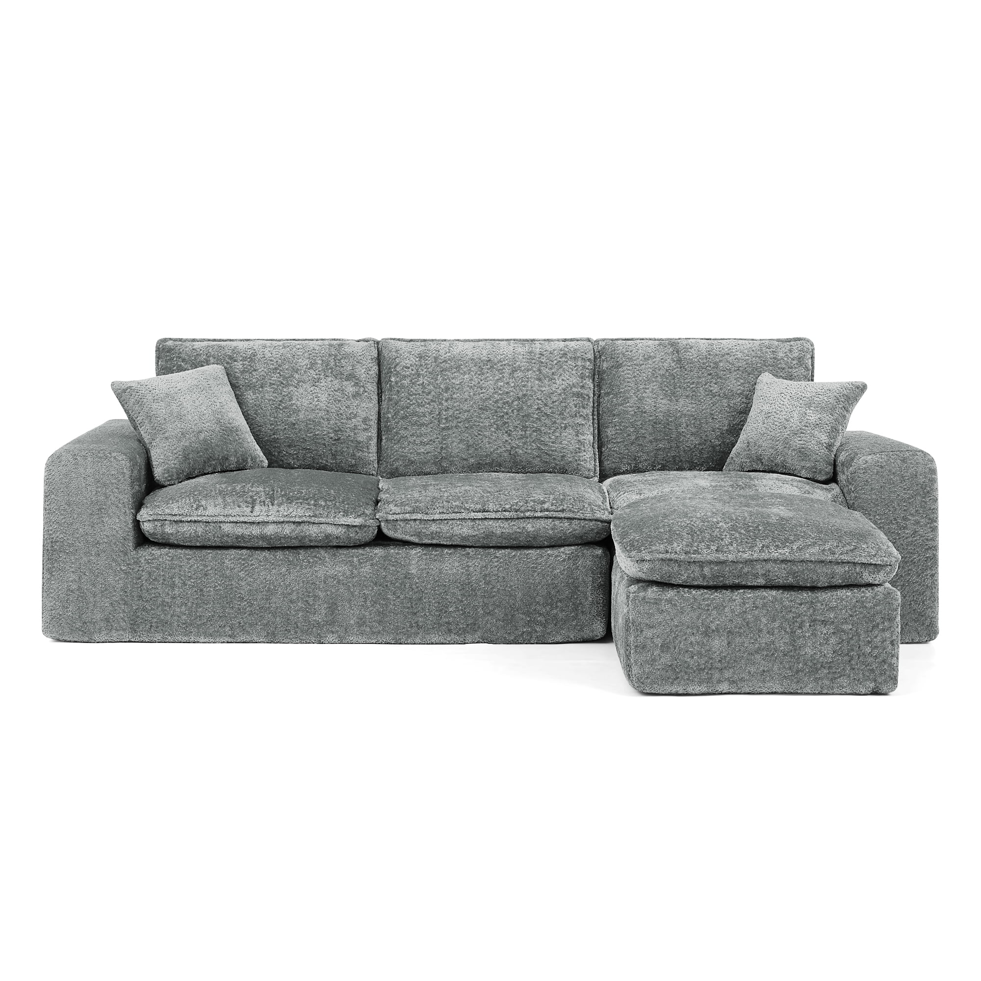 Mintazer 107" Modern L-Shaped Boucle Sectional Sofa with Reversible Ottoman, Cloud Soft Modular Couch with Pillows & Cushion for Living Room, Gray